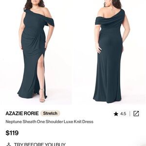 Azazie Green One Shoulder Sheath Dress with Slit